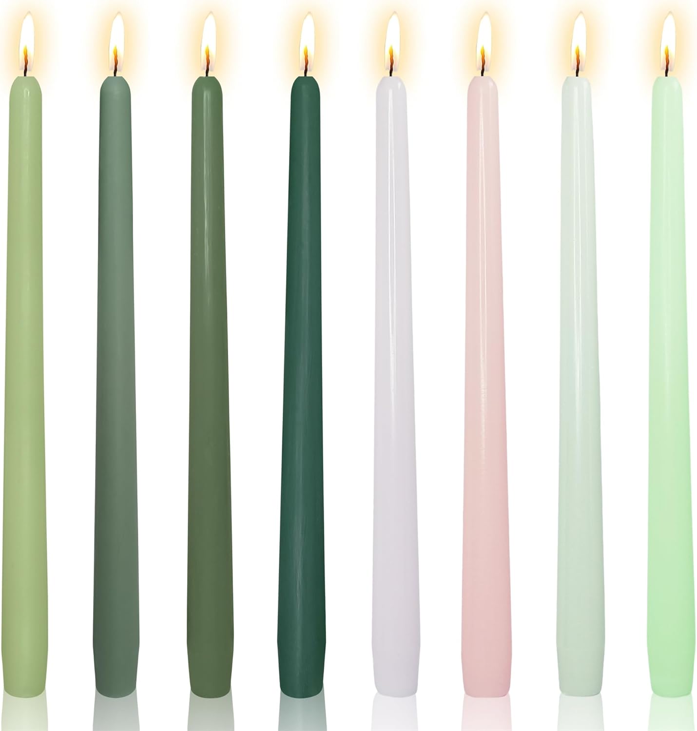 8pcs Green Colorful Candle Sticks Taper Candlesticks,10 Inches Pink Tapered Candles Green Candle Stick Colorful Taper Candle Blue Dinner Candle Wax for Home Party Women Gift Sets