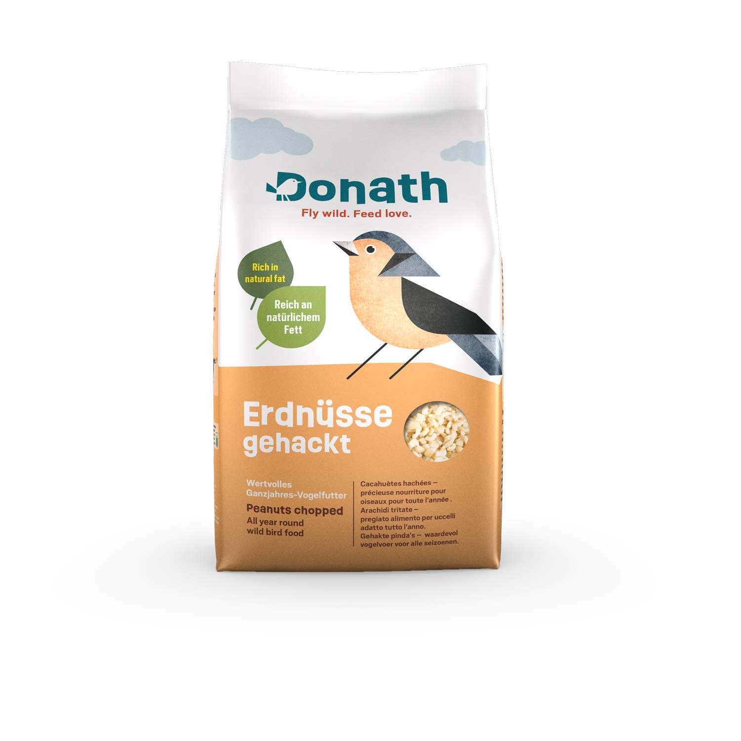 Donath Orzeszki ziemne siekane – bogate w naturalny tłuszcz – cenna całoroczna karma dla dzikich ptaków – z naszej fabryki w południowych Niemczech – 2 kg