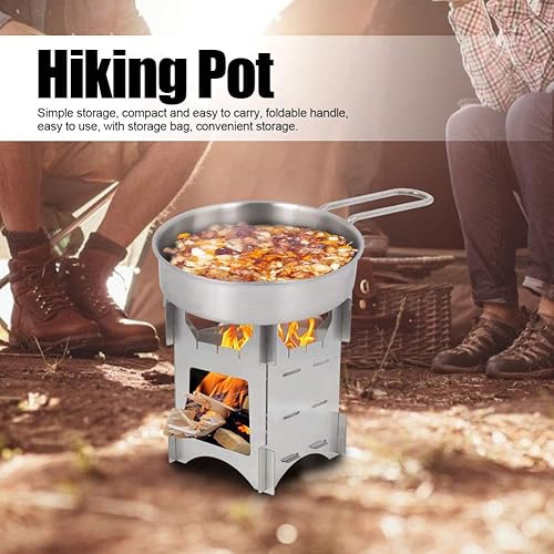 Miniatura 5 de Diydeg Cocina de camping, utensilios de cocina de picnic de acero inoxidable, olla de camping, mango plegable para senderismo al aire libre,