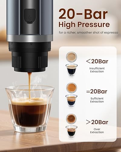 Miniatura 2 de Máquina de café expreso portátil, 20 bares, eléctrica para viajes, campamento, mini cafetera recargable USB-C para cápsulas NS y café molido, gris