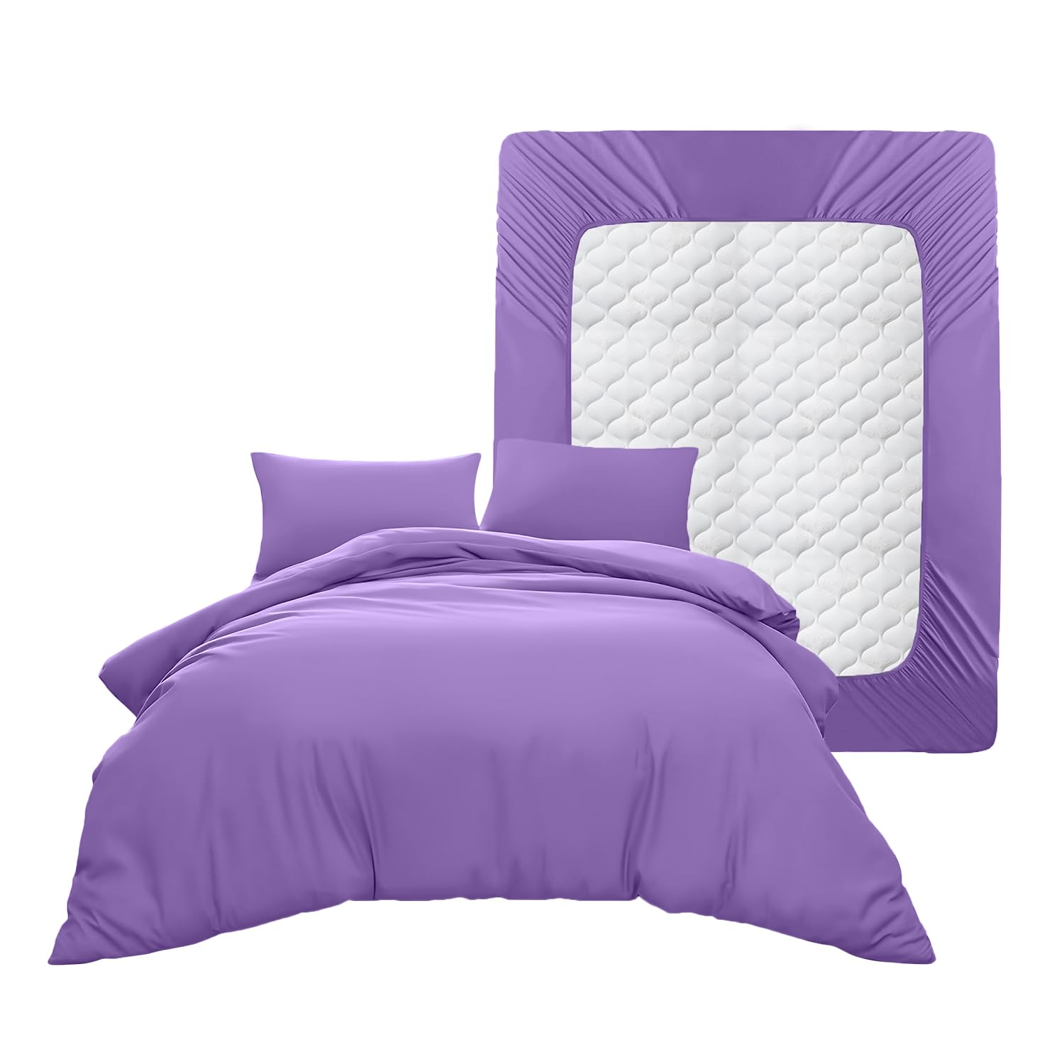 Casabella Duvet Cover Sets - 4 Pc Luxury Double Duvet Brushed Microfiber Duvet Full Set - Duvet Cover, Fitted Sheet & Pillowcase 2 Pack - Soft & Durable Double Duvet Set - Purple Bedding โ image 1