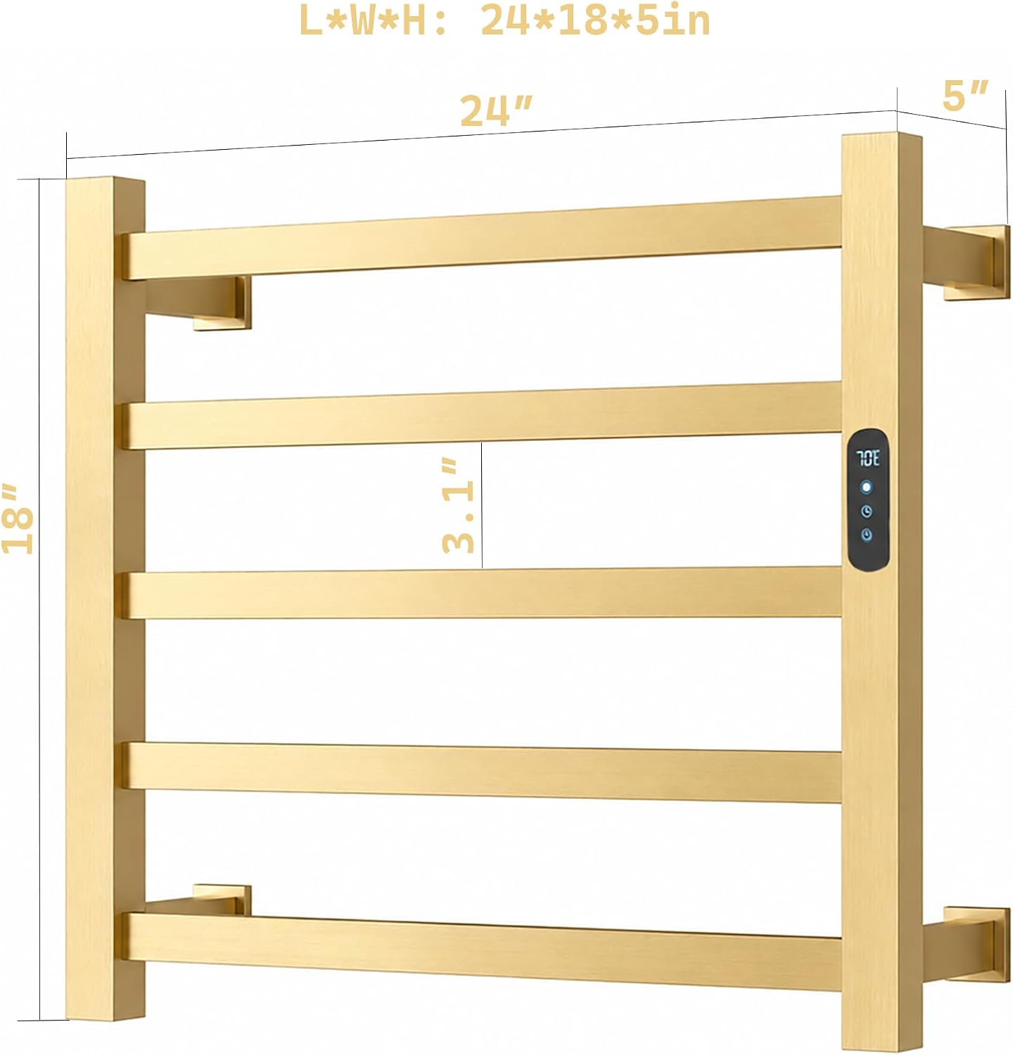 Luxury Gold Heated Towel Racks for Bathroom, Wall Mounted Electric Towel Warmer Rack with Timer & Fahrenheit Temperature Control, 5 Bar Stainless Steel Towel Heater for Bathroom(Brushed Gold)