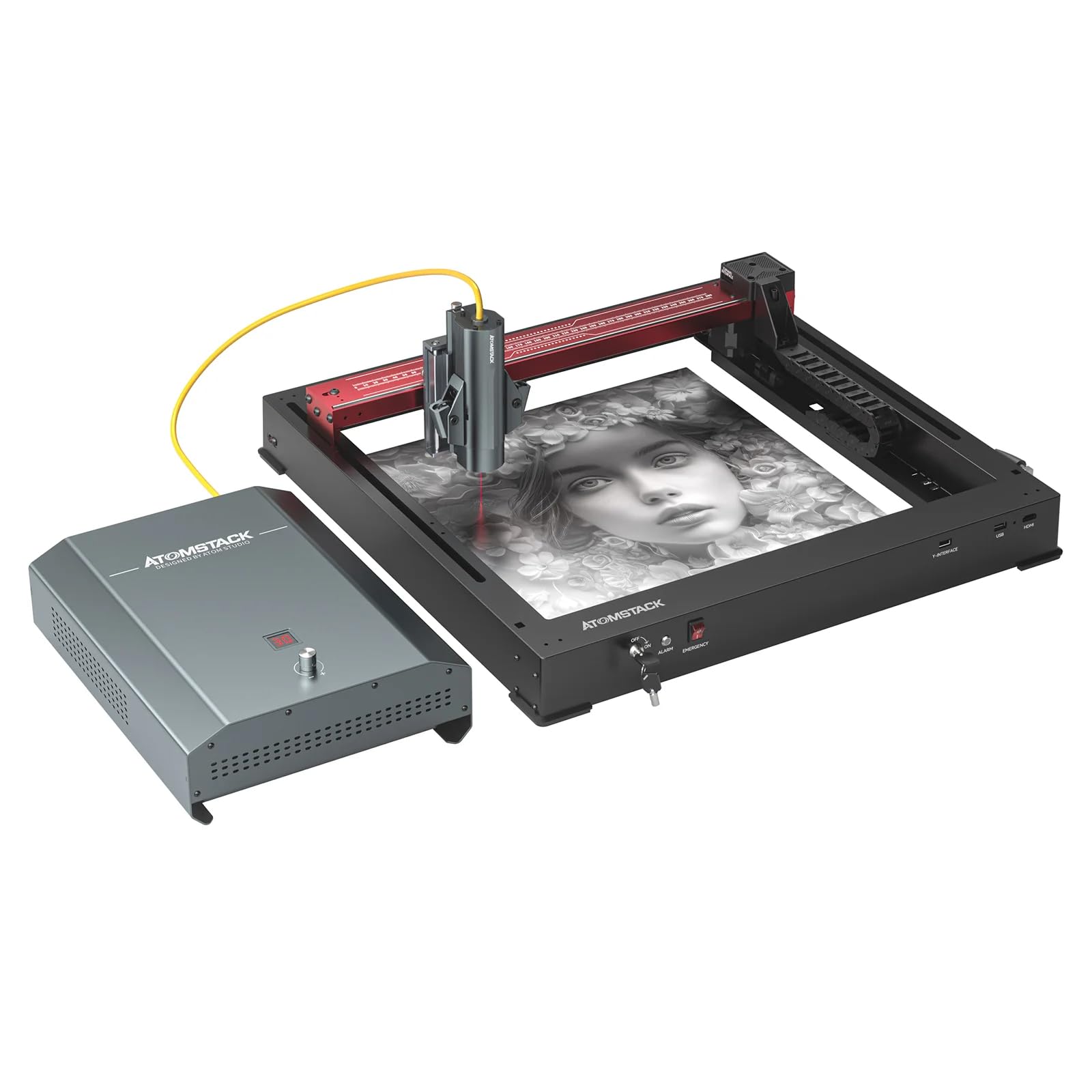 ATOMSTACK Marcatore laser a fibra infrarossa A24 Pro 1064 nm – Potenza 20 W Incisione su metallo/plastica 400 mm/s Alta velocità 365 × 305 mm Ampia area di lavoro 100.000 ore di durata ultra lunga