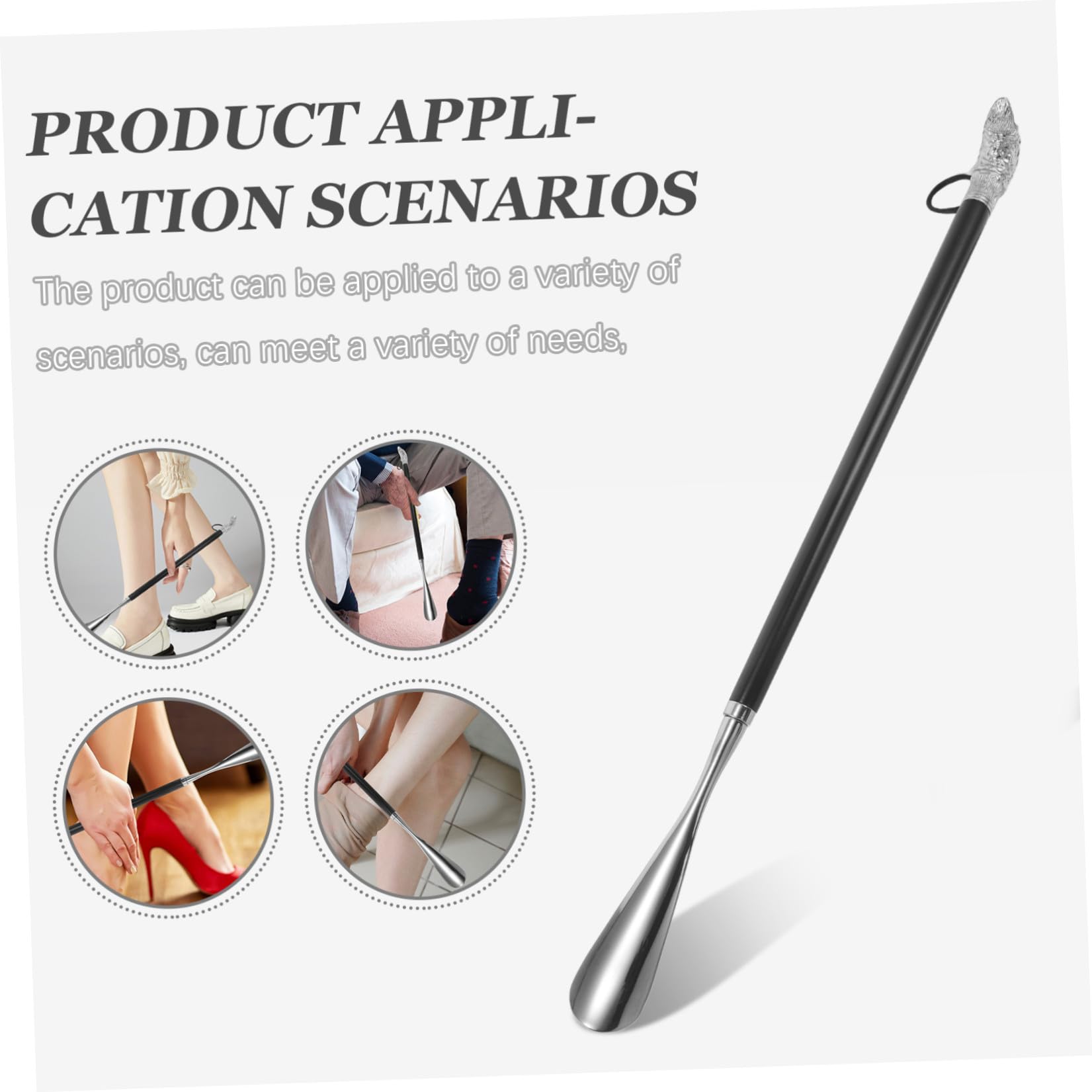 ABOOFAN Calzascarpe in Metallo e Legno, 56cm, Nero, Inserisci-scarpe Ergonomico, per Anziani e Donne in Gravidanza, per Ufficio e Viaggio