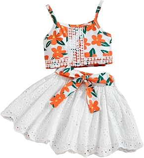 Girl's 2 Pieces Outfit Set Short Sleeve Tee Top and Print Ruffle Hem Short Skirt Set