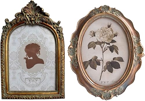 CISOO Marco de fotos ovalado vintage de 5 x 7 pulgadas y marco de fotos arqueado antiguo de 5 x 7 pulgadas, exhibición de mesa y colgar en la pared,