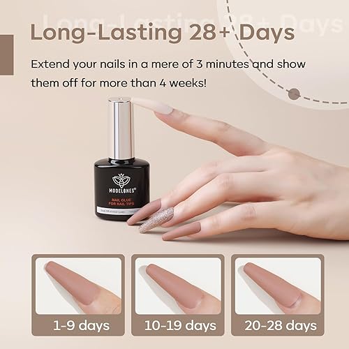 Miniatura 4 de Modelones Juego de esmalte de uñas 4 en 1 con pegamento para uñas, pegamento de uñas de gel para diamantes de imitación, uñas postizas, gel base,