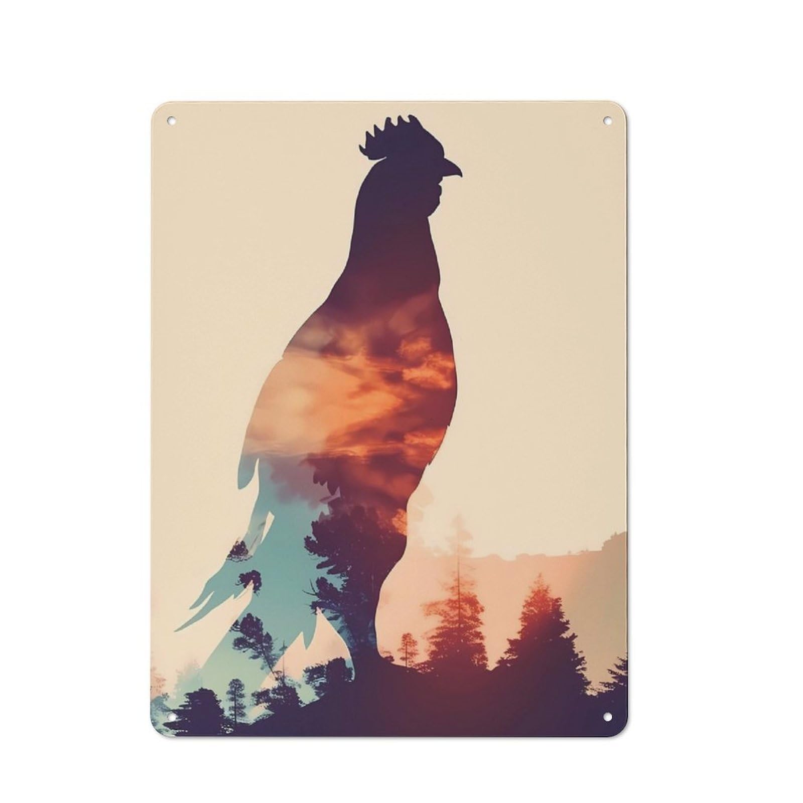 Metal Plaque 40x30cm with Chicken Silhouette for Garage Wall, Vintage Decor, for Vintage Wall Decor Fans, for Metal Sign Collectors