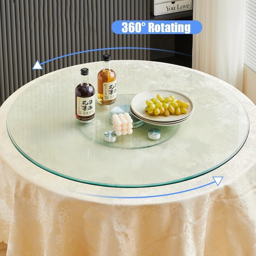 Plateau tournant Lazy Susan en verre trempé, plateau de service rotatif à 360°, plateau de service rond pour table à manger ou comptoir, 80 cm