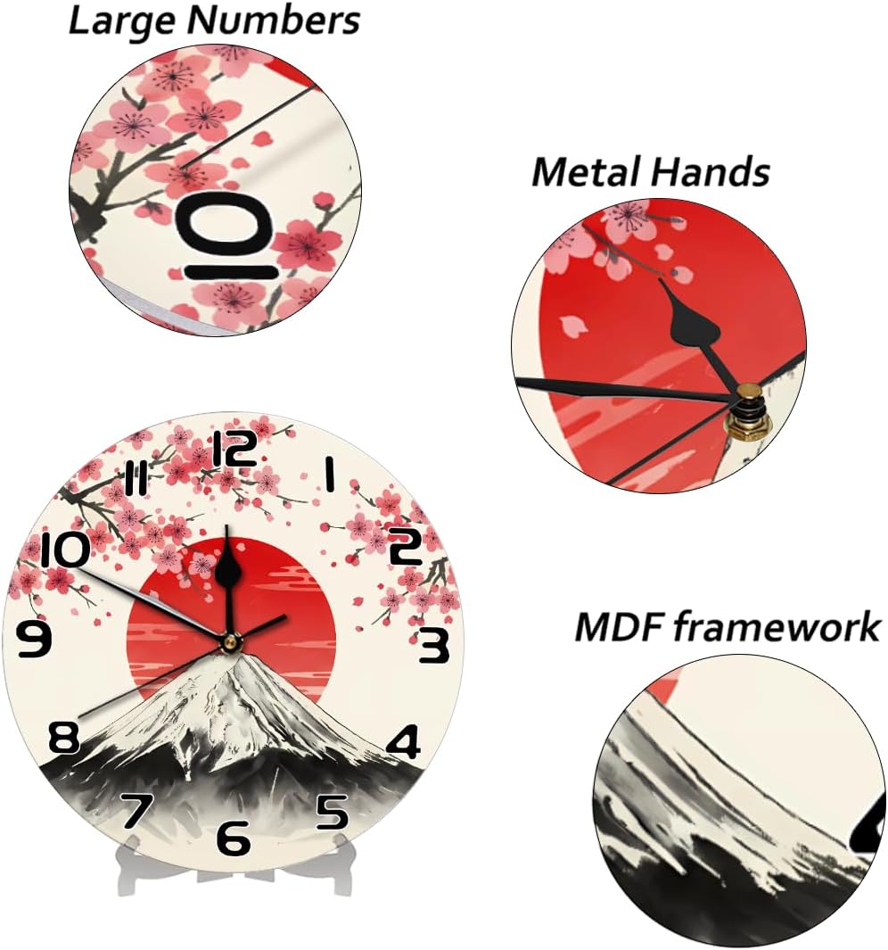 AUUXVA Wall Clock Silent Non Ticking Clock for Kitchen Living Room Bedroom Home Artwork Gift (Japanese Style)