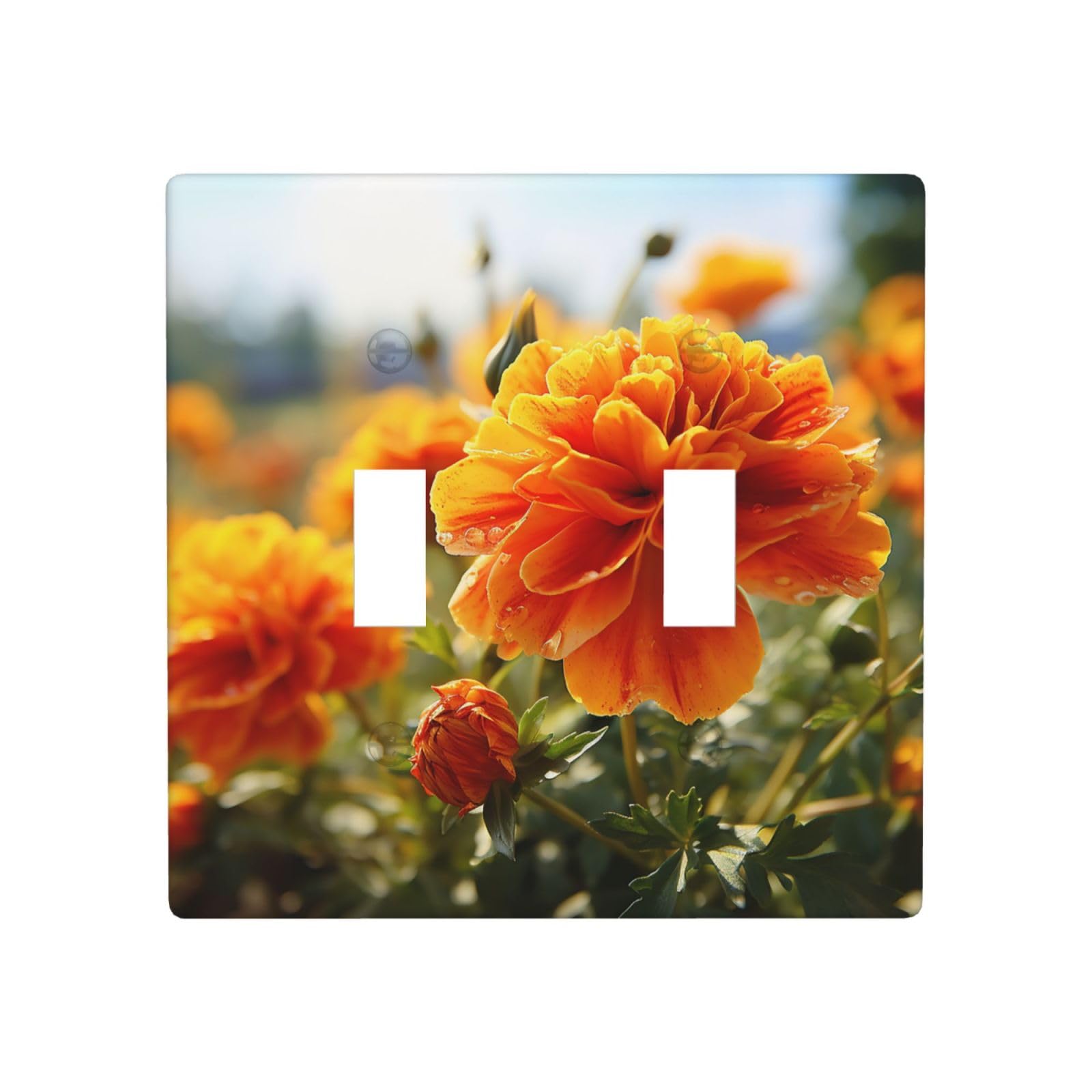 Aceprints Marigold Flower Autumn Flowers 2 Gang Double Toggle Wall Plates, Unbreakable Decorative Duplex Light Switch Plate Covers Electrical Switchplate Cover Faceplate For Bathroom Kitchen Decor