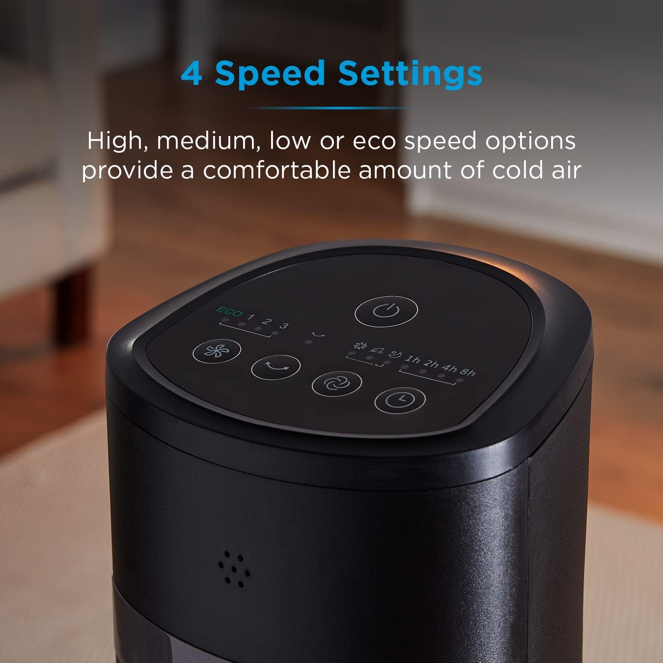 Close-up of the fan's control panel