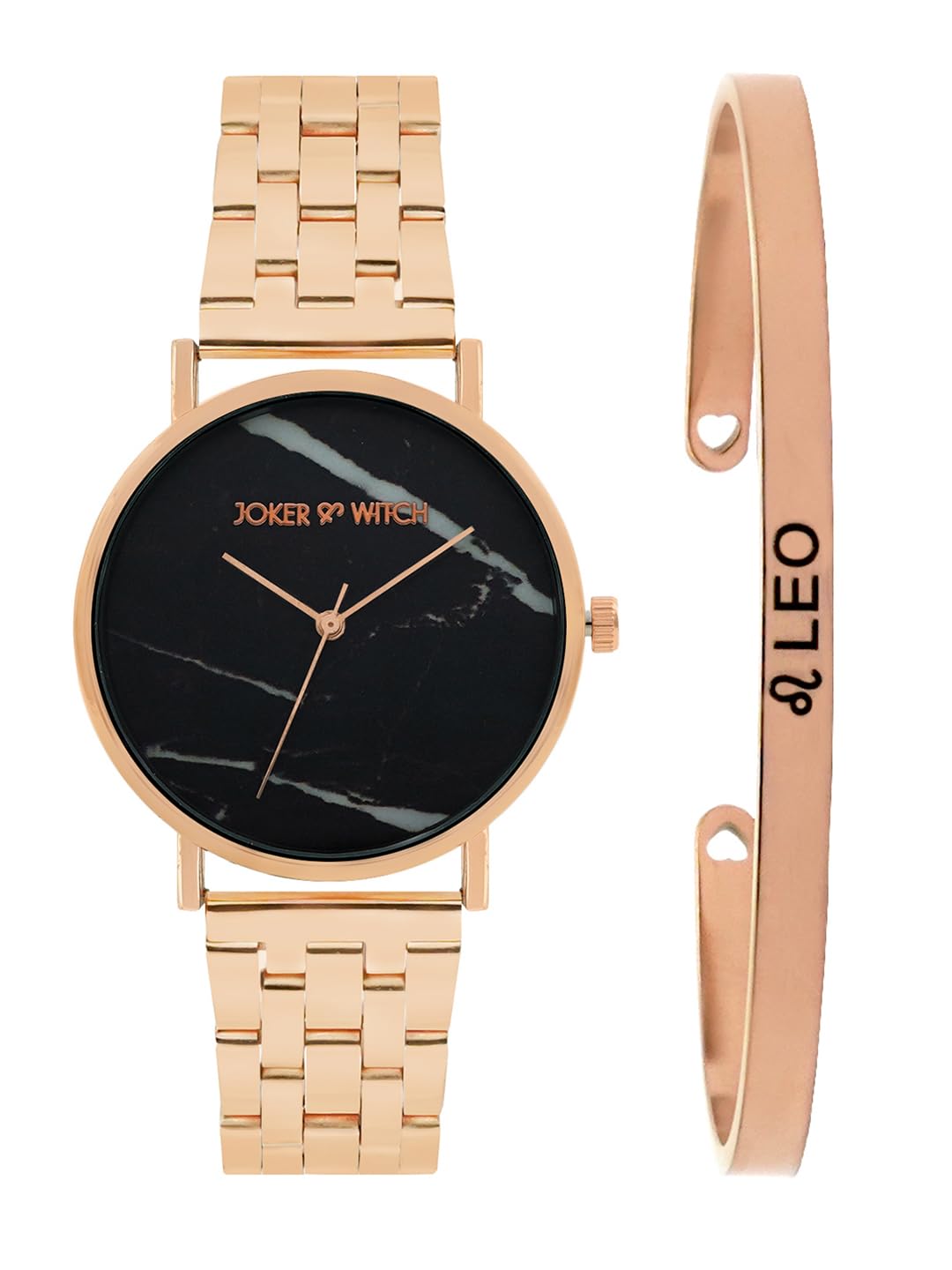 Joker & Witch Stainless Steel April Leo Analog Watch Bracelet Gift Set For Women, Black Dial, Rose Gold Band (B08WPGQS6G) Amazon Price History, Amazon Price Tracker
