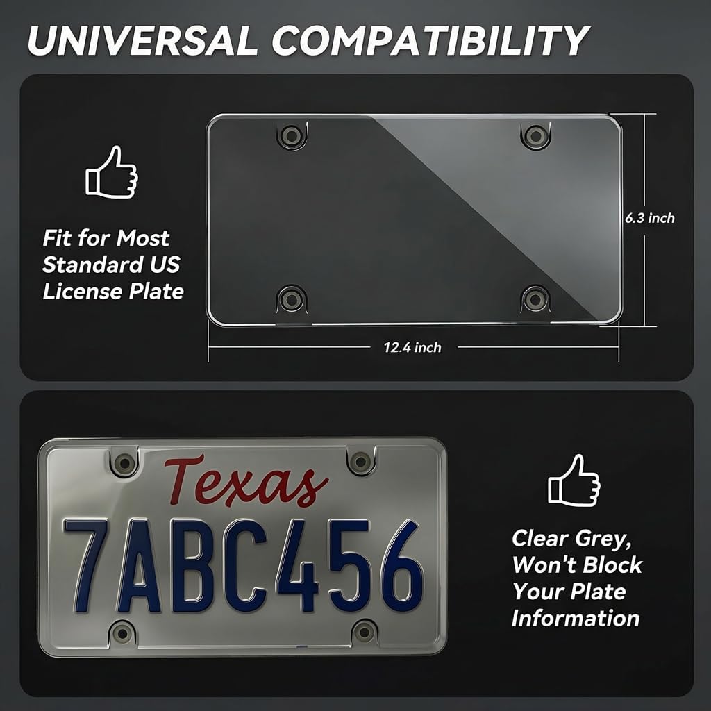 License Plate Cover & Frames: 2PCS Clear License Plate Protector, Unbreakable Covers for Protecting Front/Rear License Plate with Screws, Cover for Most US License Plates