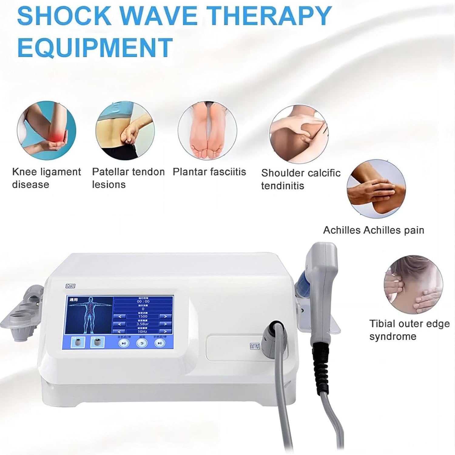 Máquina Terapia Ondas Choque Extracorpóreas Electromagnético E-D Alivio Dolor Masajeador Músculos Profundos Dispositivo Relajación Con 5 Cabezales Masaje