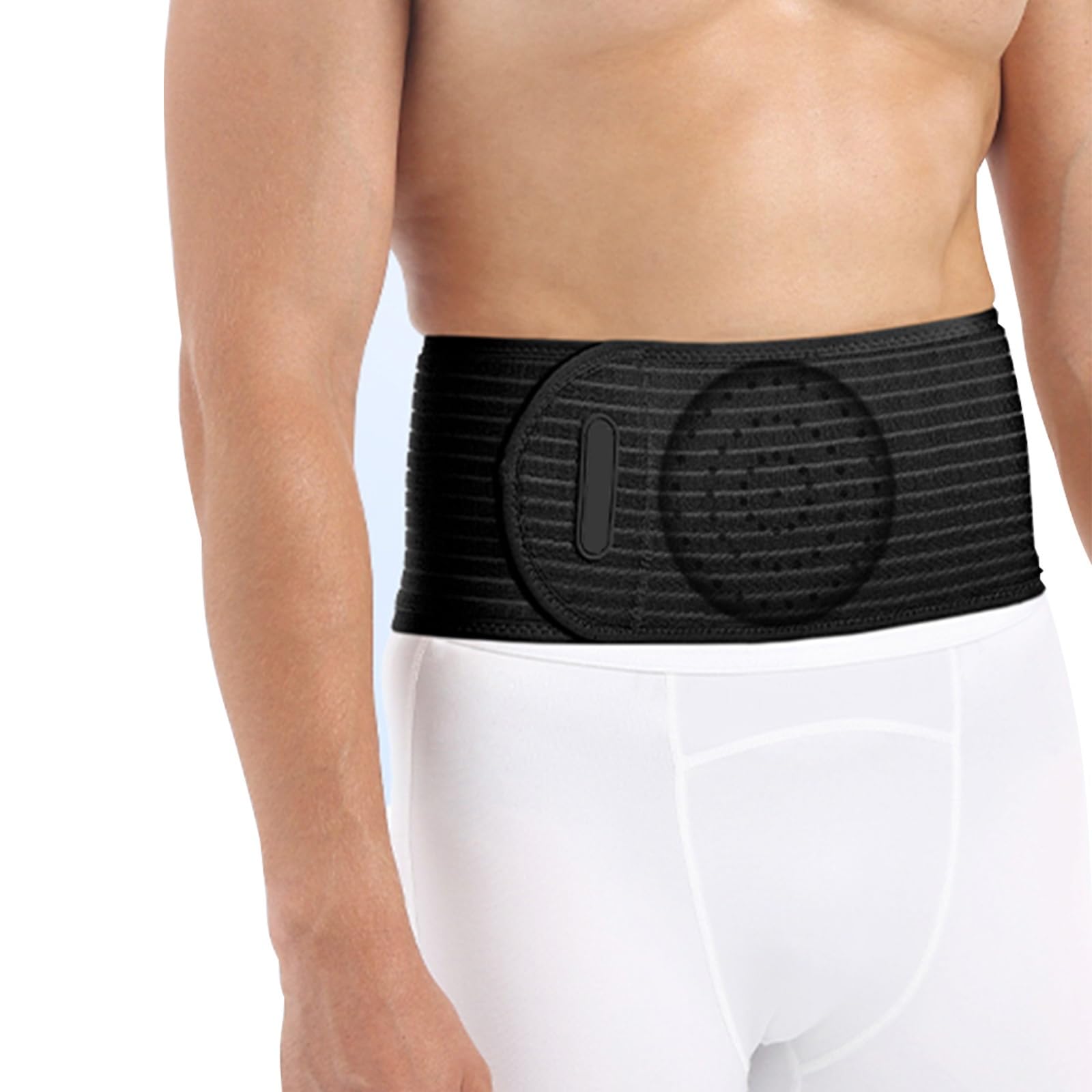 Bruchband für Frauen und Männer, Nabelbruchbandage Herren, Bauchbandage Nach Op mit Einzigartigem Kompressionspolster, Linderung von Schmerzen und Beschwerden(Black,Large)