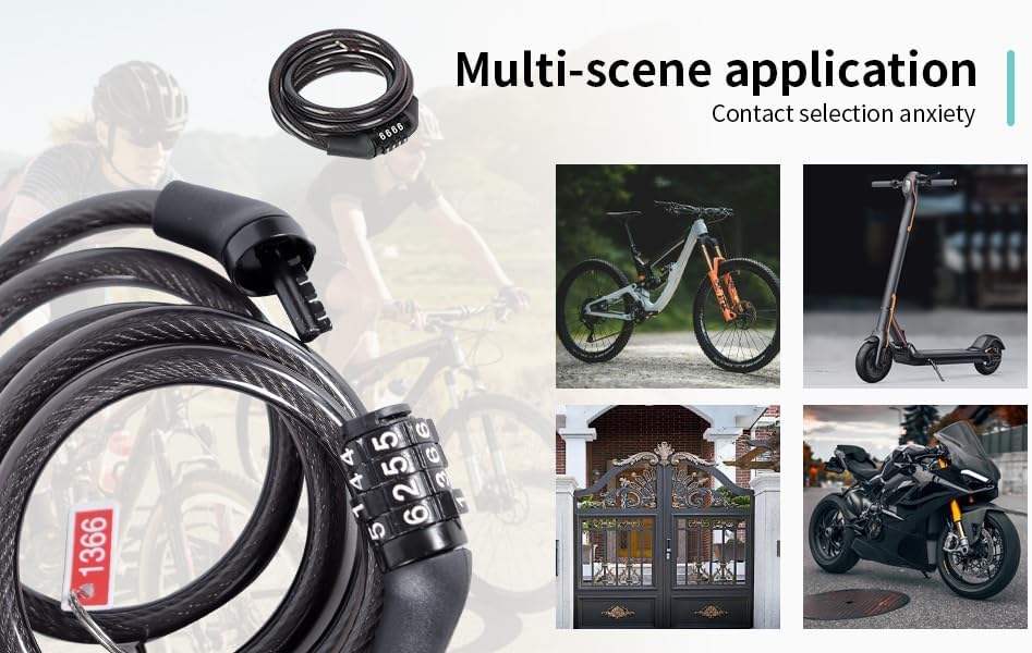 Miniatura 8 de Candado de bicicleta con combinación de candado de bicicleta con cerradura ligera de 4 dígitos, paseo Redbo, 4 pies de largo, negro, cerradura para