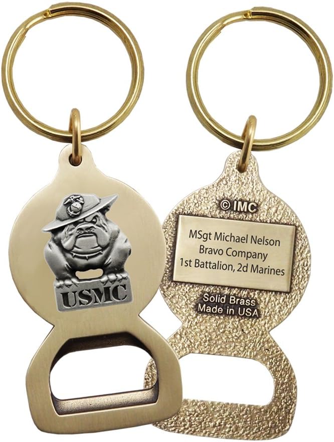 Indiana Metal Craft Personalized U.S. Marine Corps Solid Brass Key Tag Bottle Opener with emblem Made in U.S.A.