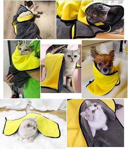 Miniatura 2 de Toalla de baño para perros, toalla de microfibra súper absorbente para perros y gatos pequeños, color amarillo y gris, 11.8 x 23.6 pulgadas