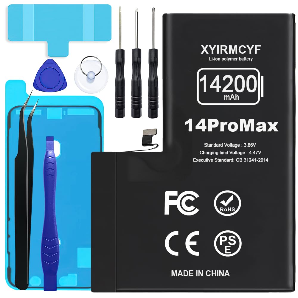 14200mAh Super Capacity Battery Compatible with iPhone 14 Pro Max, 0 Cycle Li-Polymer Replacement Battery for iPhone 14 Pro Max, with Professional Repair Tool Kit