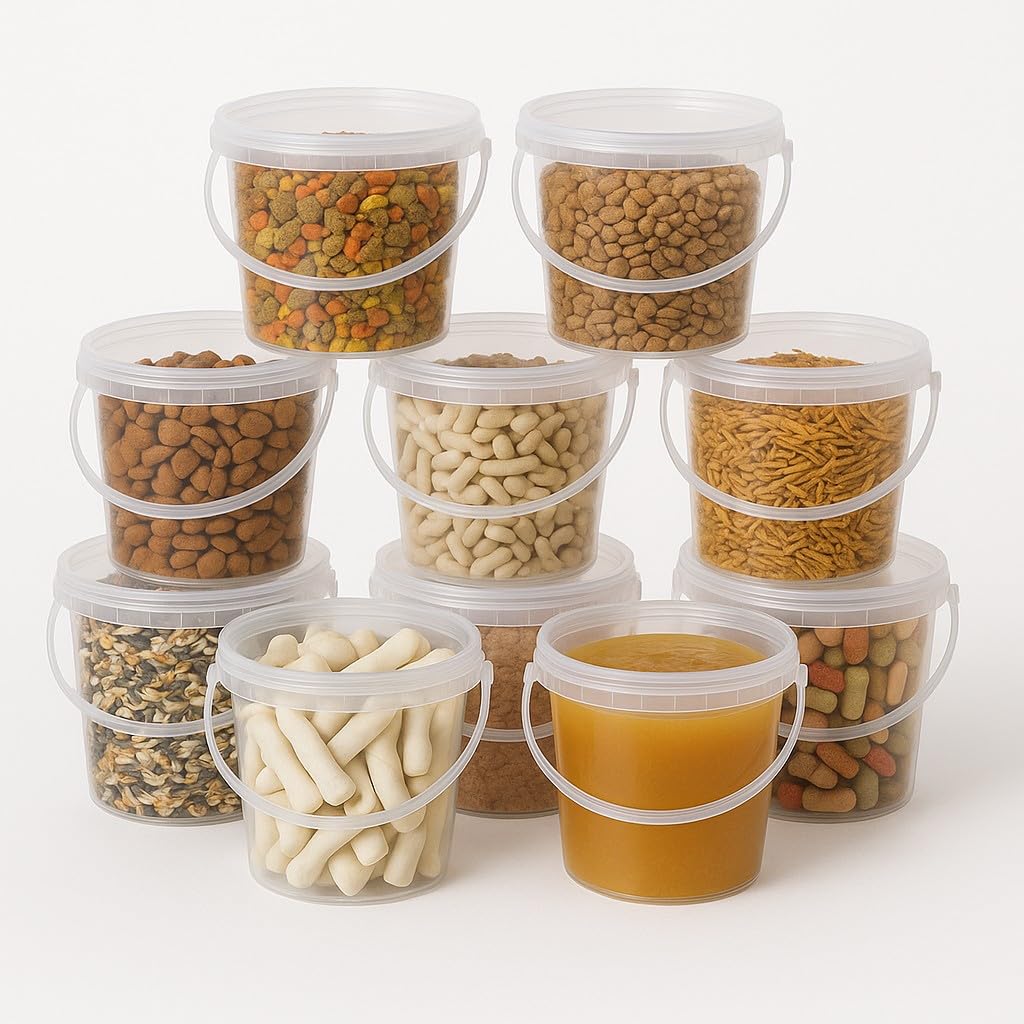 Cubo de plástico transparente con tapa, 2,3 litros, 100 unidades, apto para alimentos, estable, hermético, con asa, vacío