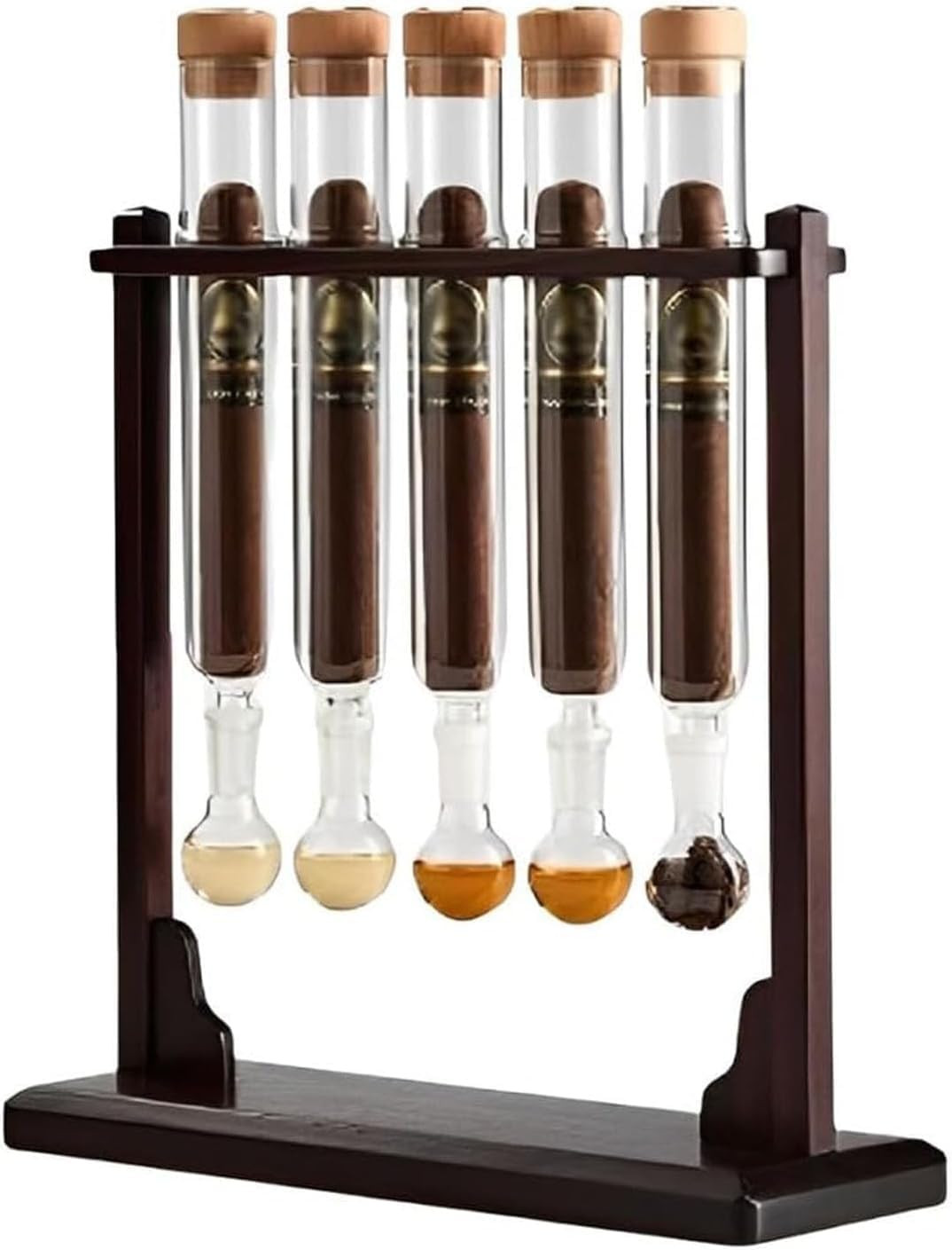 Cigar flavor injector humidifier, handmade wooden base cigar injection glass tube kit, DIY flavor injection airtight cover, aromatherapy display for cigar enthusiasts and hobbyists set of 5