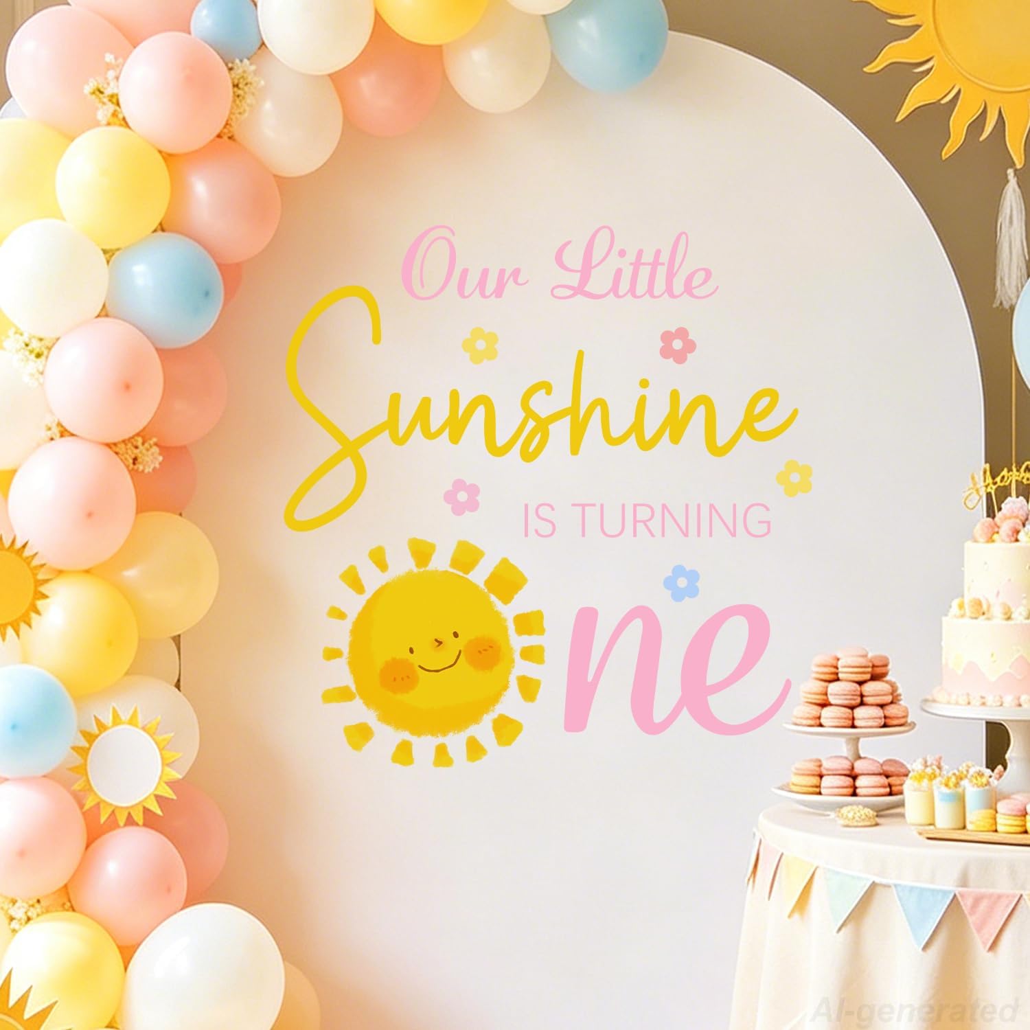 Our Little Sunshine is Turning One Decal, First Trip Around the Sun Decorations Girl, Sunshine Birthday Decorations, 1st Birthday Decorations for Girls