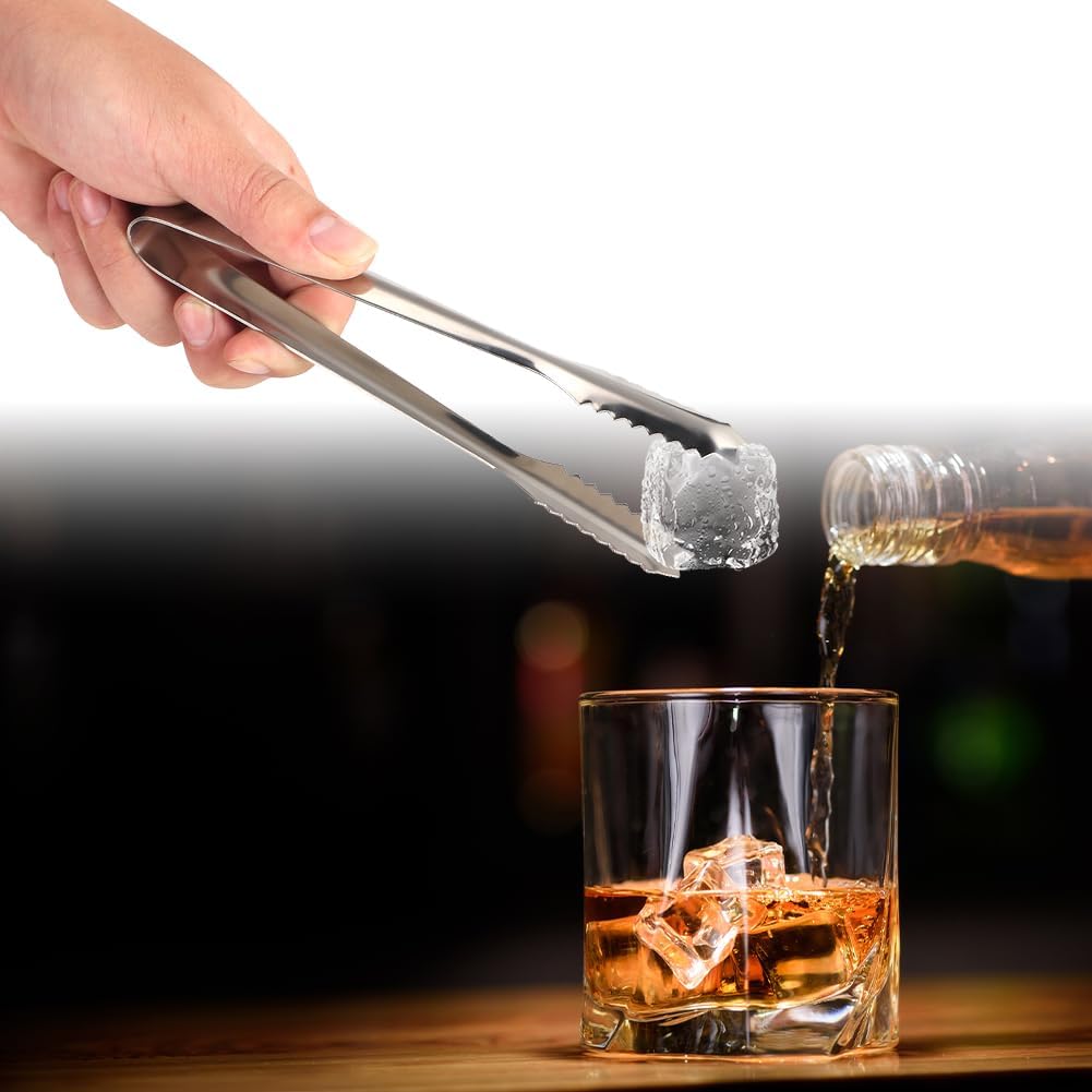 Stainless Steel Ice Tong, Small Cube Serving Appetizers Tongs Sawtooth Kitchen Clips with Teeth Mini Metal BBQ Tong for Ice Bucket for Sugar Restaurant Hotel Food Tea Party Coffee Bar Wedding Silver