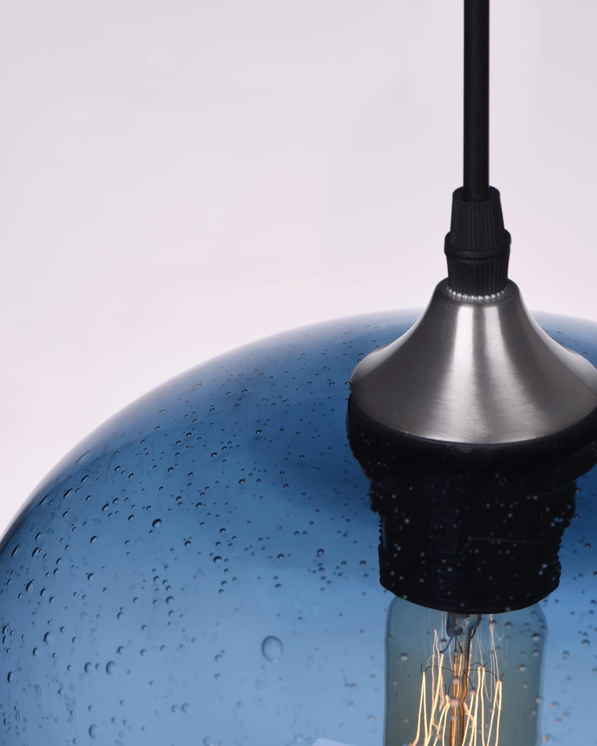 ARIAMOTION Pendant Lighting for Kitchen Island Blue Glass Modern Hanging Light Fixtures Seeded Bubble Over Sink 9.4 Inch Diam
