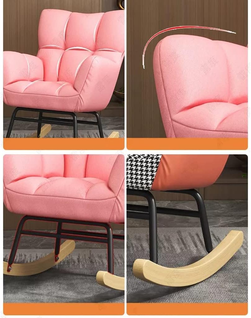 Modern Pink Upholstered Rocking Nursery Chair with Foot Stool High Wingback Leisure Rocker Recliner for Living Room/Bedroom Comfy Cushion Included