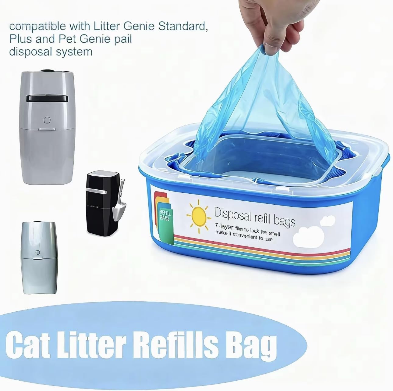 Cartucho de recarga para compatible con Tommee Tippee, Angelcare, LitterLocker, Spross, Littycat Genie Cubo de pañales, bolsa de basura, control de olores para 12 unidades de cubos de pañales