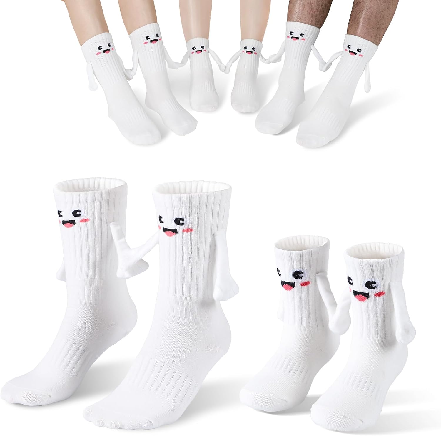 2 Pairs Magnetic Holding Hands Socks Family Gifts for Adult + Kids