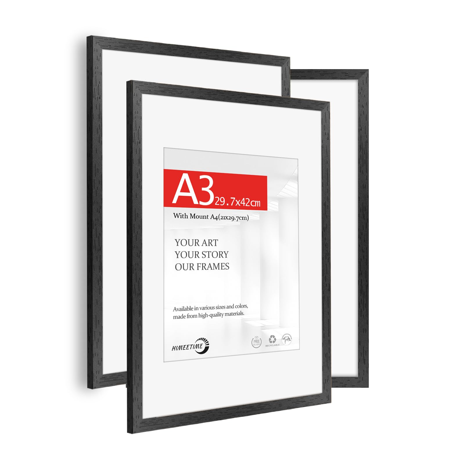 HIMEETIMEĀ® 3x A3(29.7x42cm) Picture Frame Black Wood.A3 Photo Frame with Mount for A4(21x29.7cm) ā Includes HD Perspex.Wall Mountable