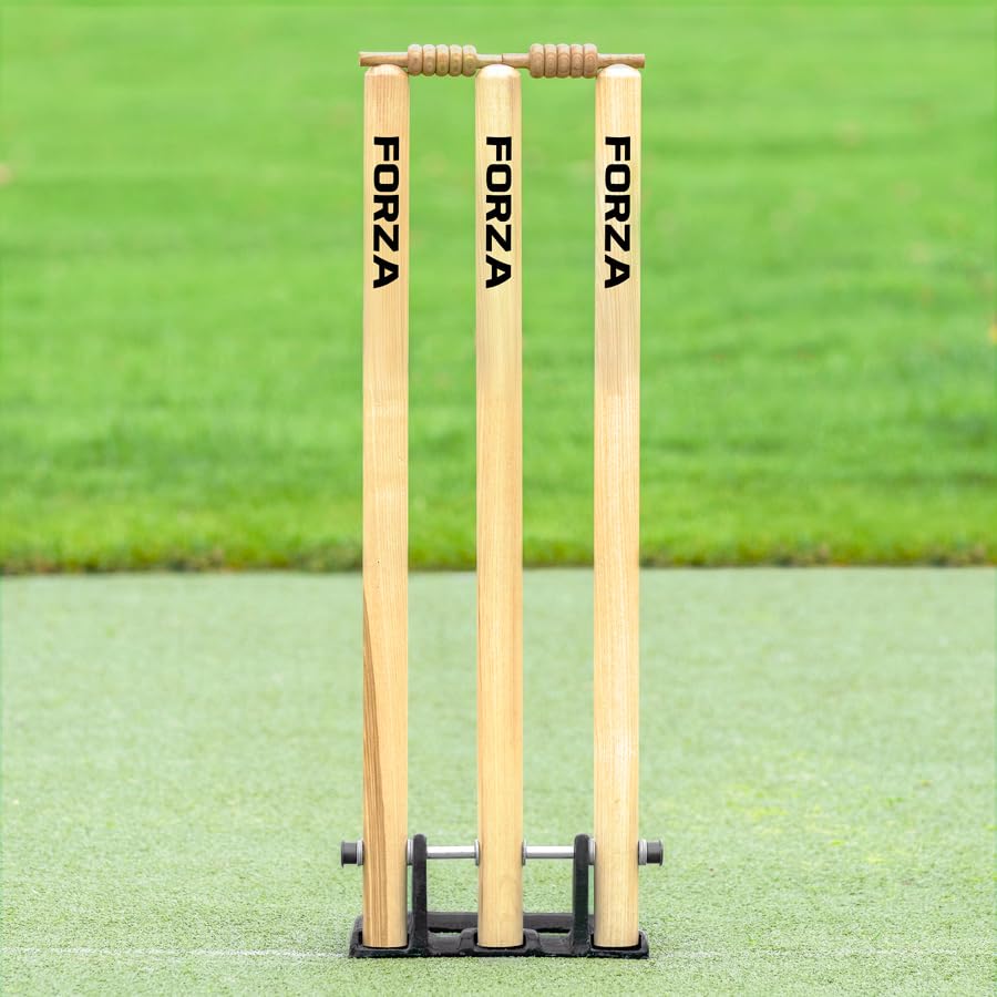FORTRESS Spring Back Cricket Stumps - 28in ICC Regulation Stumps for Cricket | Club & Pro Styles | Spring Back Wickets & Bails | Freestanding Cricket Set for Seniors (Pro (English Ash))