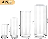 Vista 2 de Fixwal 4 piezas de jarrones cilíndricos de vidrio transparente, jarrones cilíndricos de 4, 6, 8, 10 pulgadas de alto para centros de mesa, jarrones