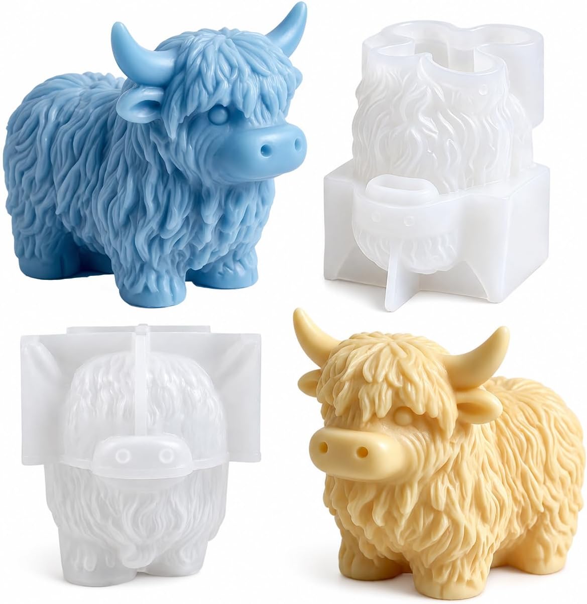 Highland Cow Candle Mold, 3D Animal Silicone Mold for Epoxy Resin