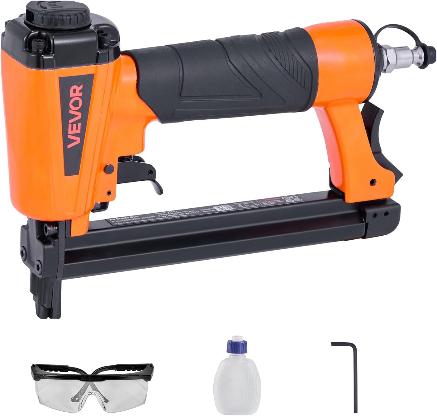 vevor pneumatic staple gun, 20 gauge t50 pneumatic upholstery stapler for 7/16" crown 5/32"-5/8" length staples, 70-110 psi air staple gun for woodworking, upholstering, fabric, crafts, diy projects 20ga t50 staples 3/8"-standard nose