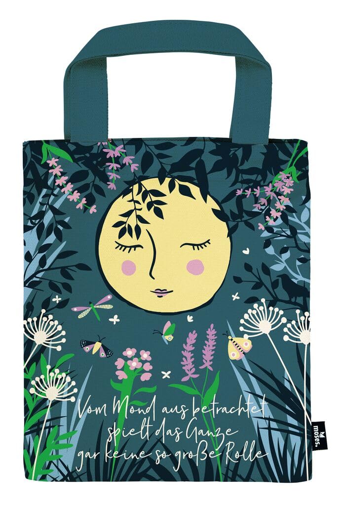 moses. Basically It´s Magic Moon Bookbag, Small Carry Bag Made of 100% Cotton, Gift Packaging for Books, Beautiful Gift for Viel Readers, Bookworms and Book Fans, Protection for Books