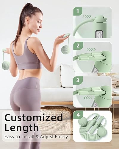 Vista 7 de YOTTOY Cuerdas de saltar para adultos - Cuerda de saltar inalámbrica con gran cuerda de saltar inalámbrica con peso para mujeres con pantalla LCD