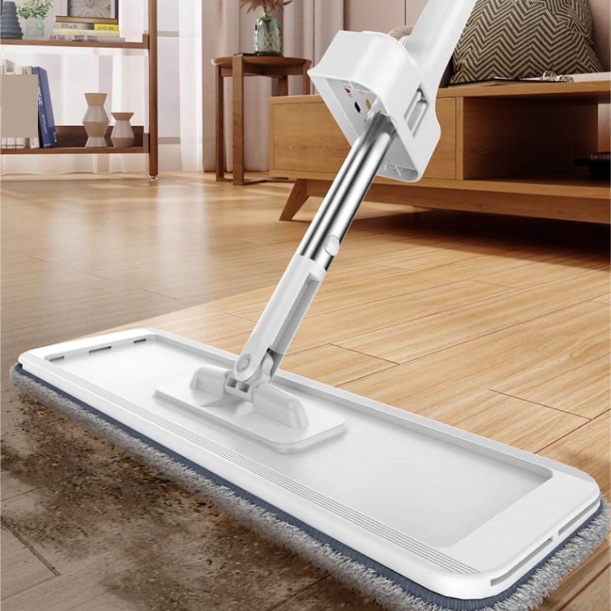 Mopa De Limpieza Trapeador De Piso De Madera For El Hogar con Paño Absorbente Plano Y Manos Libres Hogar Cocina