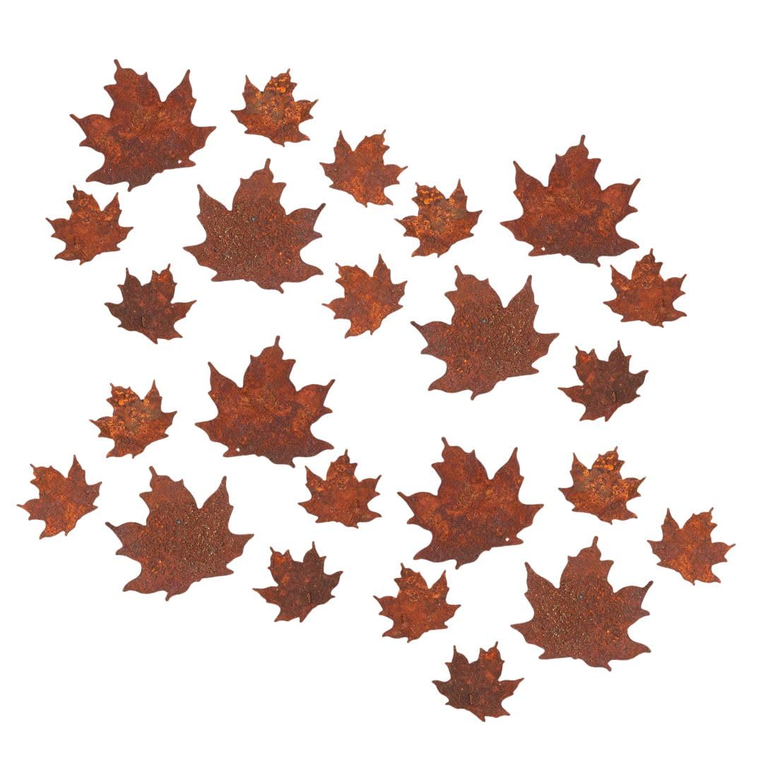 Package of 24 Rustic Metal Leaf Shape Cutouts - Primitive Farmhouse Small Rusted Tin Autumn Leaves for Crafts Projects and Fall Decorations (16 Leaves