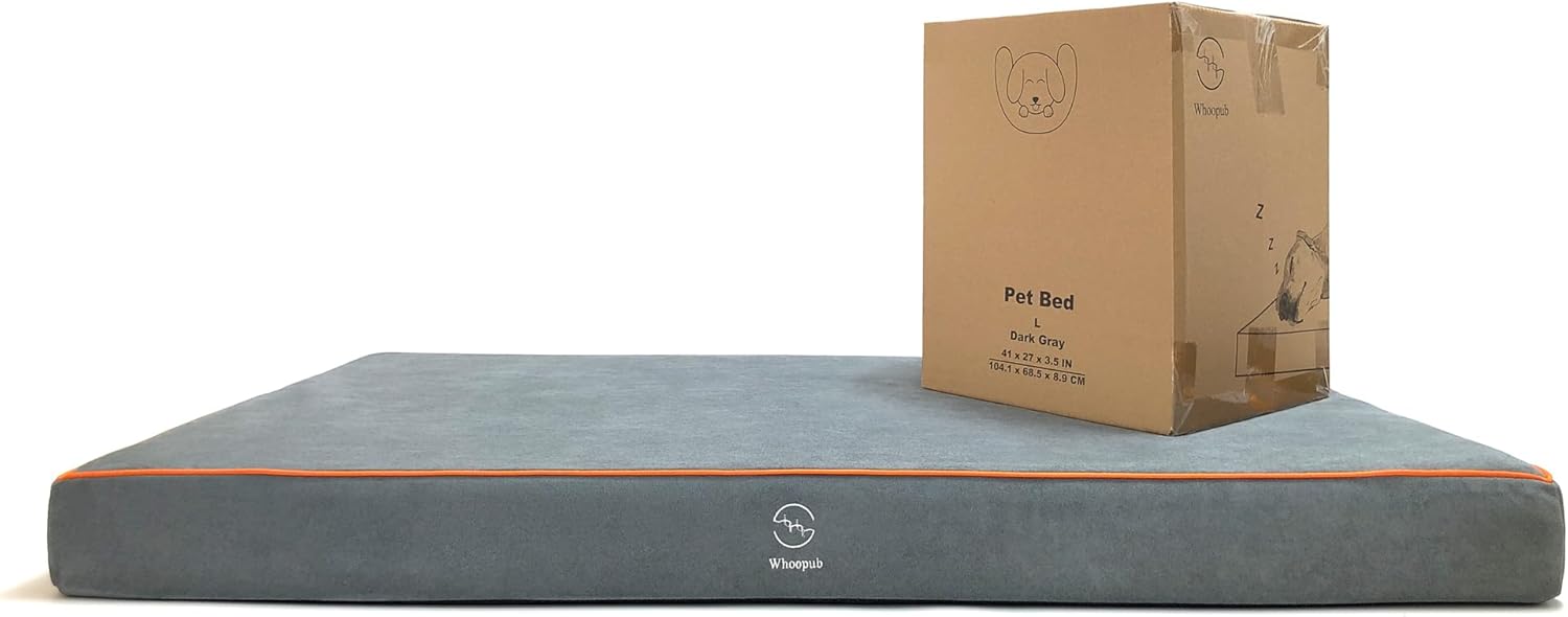 Hard-Wearing Orthopedic Dog Bed for Crate, 41x27 Inch, Made of Memory and HR Foam, Two-Sided Use, Providing Soft and Relatively Hard Support, with an Extra Inner Waterproof Protector (Gray)