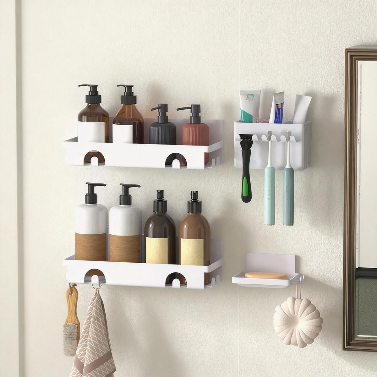 Shower Caddy 4-Pack Adhesive Shower Caddy with Hooks No Drilling for Bathroom Organizers and Storage Home Decor Kitchen