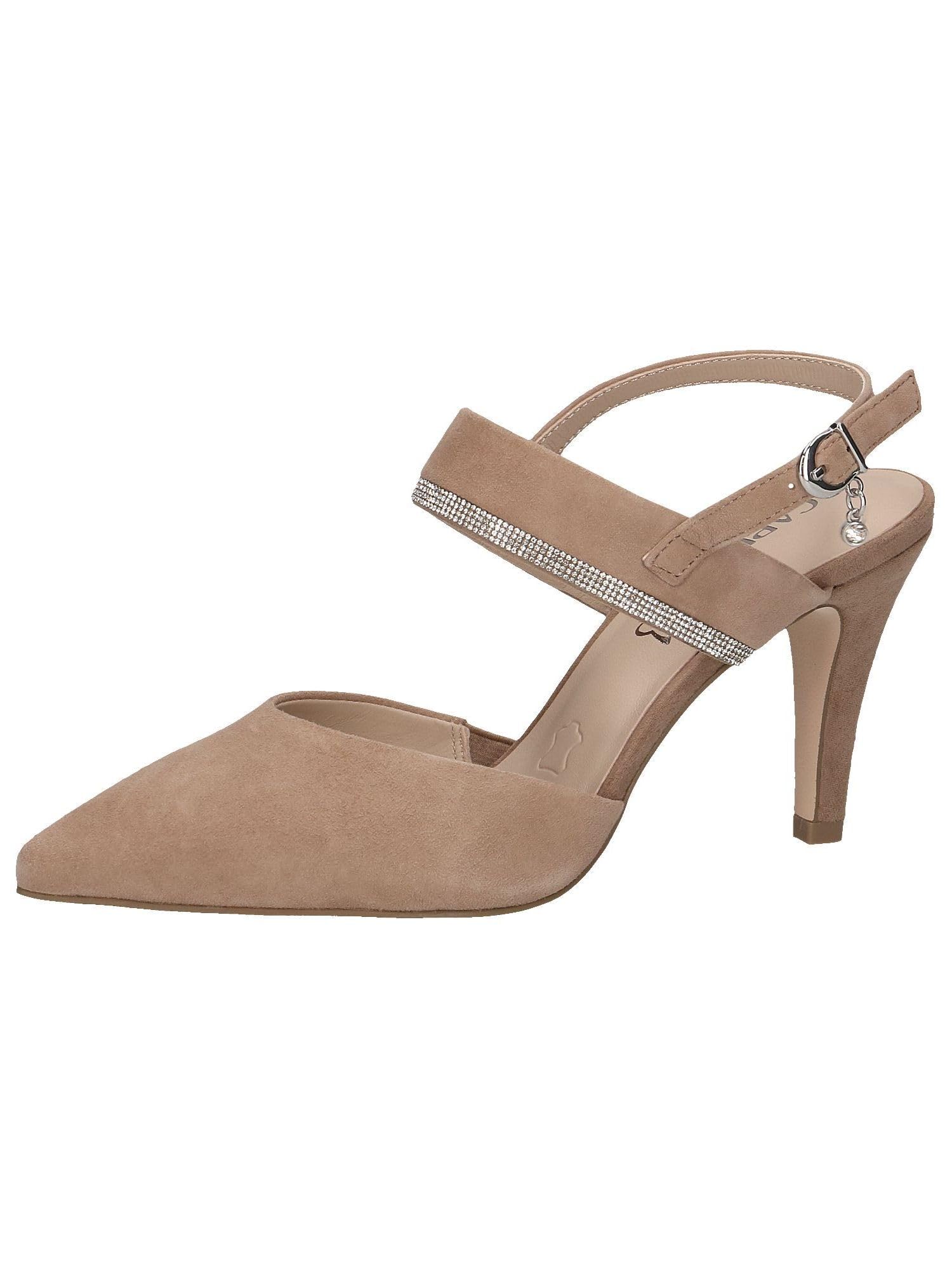 CAPRICE Women's Leather Slingback Pumps Glitter, Beige (Bark Suede), 7.5 UK