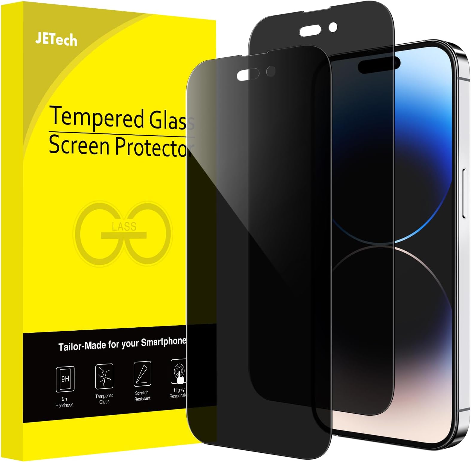 Privacy Full Coverage Screen Protector for iPhone 14 Pro Max 6.7-Inch, Anti-Spy Tempered Glass Film, Edge to Edge Protection Case-Friendly, 2-Pack