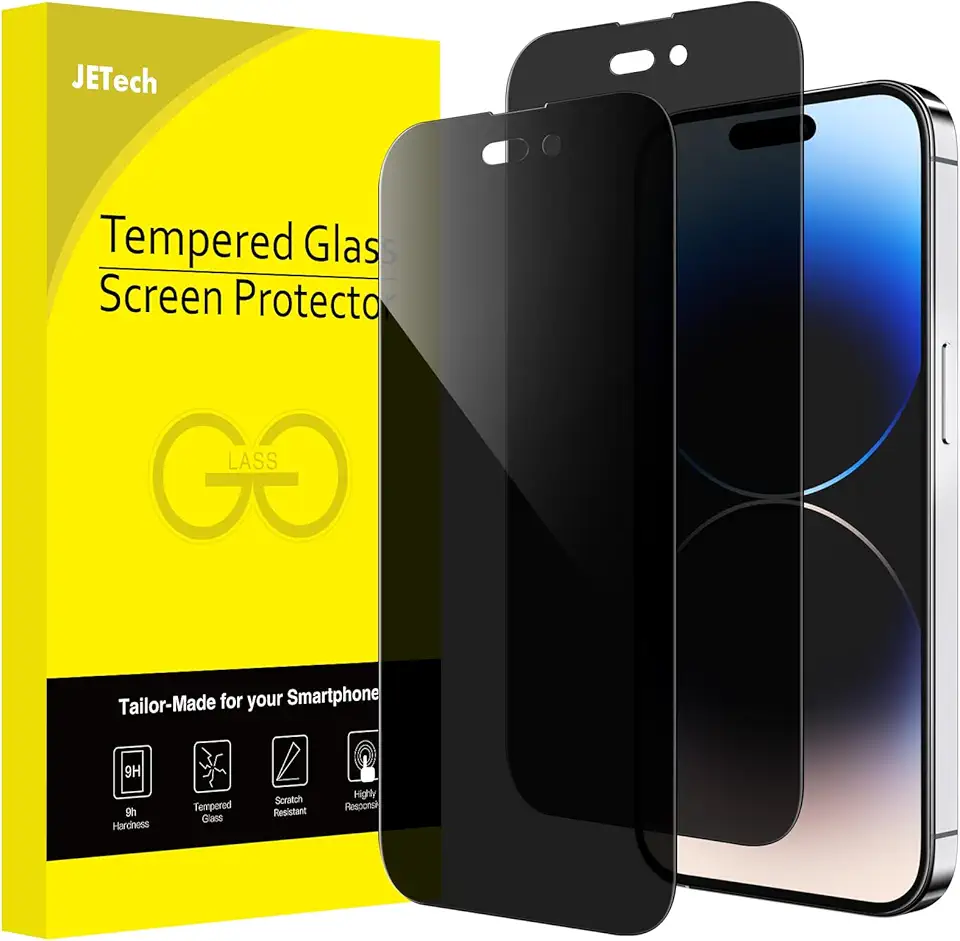 JETech Película de Vidro Temperado de Cobertura Total de Privacidade para iPhone 14 Pro Max 6,7 Polegadas, Protetor de Tela Anti-Espião, Caso-Amigável, Pacote com 2
