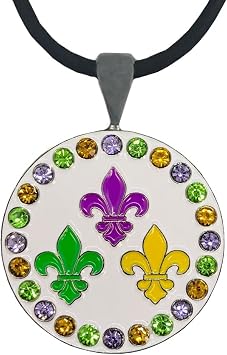 Giggle Golf Bling Fleur-De-Lis Golf Ball Marker with Golf Necklace for Women