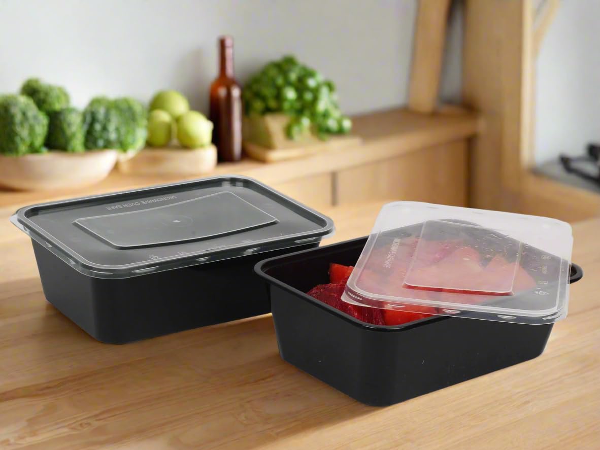 Hot Bargains 250 X 750Ml Black Plastic Food Containers & Lids Takeaway Meal Prep BoxesMicrowave & Freezer Safe Food Containers from B&Q