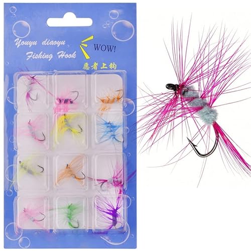 OriGlam 12pcs Fly Fishing Fly Kit Fly Handmade Fly fishering Lure, Top Water fisherig Lures Trout appât (Fly)