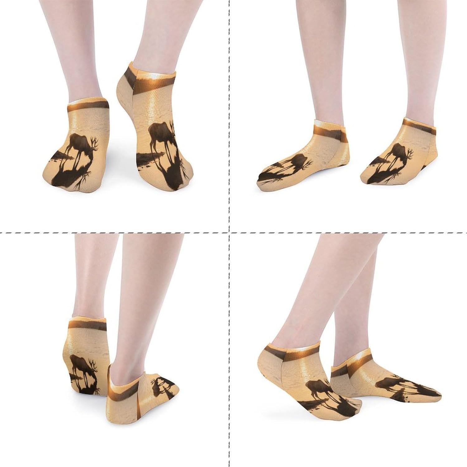 Socks for Men Women 5 Pairs Short Ankle Socks | Landscape Moose in The River Low Cut Casual Crew Sock Cute Breathable Athletic Socks Non Slip No Show Sock